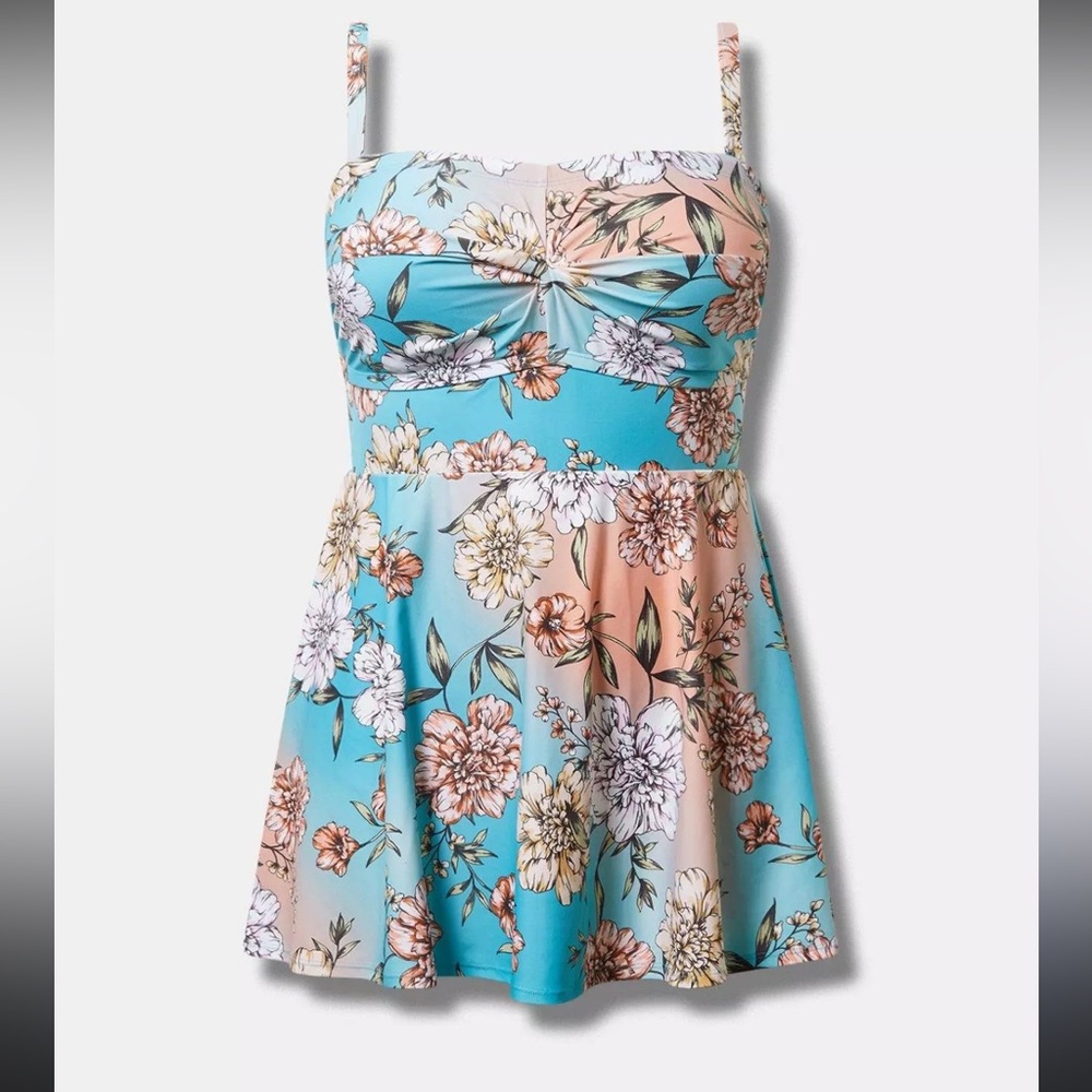 Torrid Floral Print swim Dress with bandeau top Swimcore holiday cruise swimming